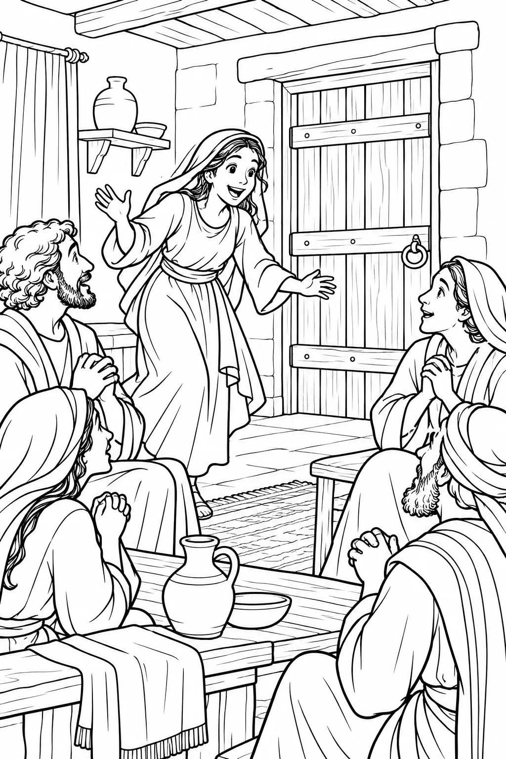 Rhoda Shares the News Bible coloring page