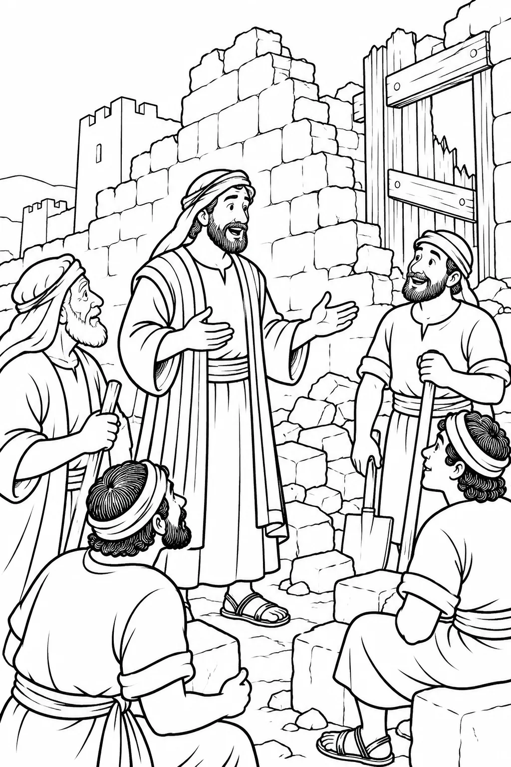 Nehemiah Encourages the Builders Bible coloring page
