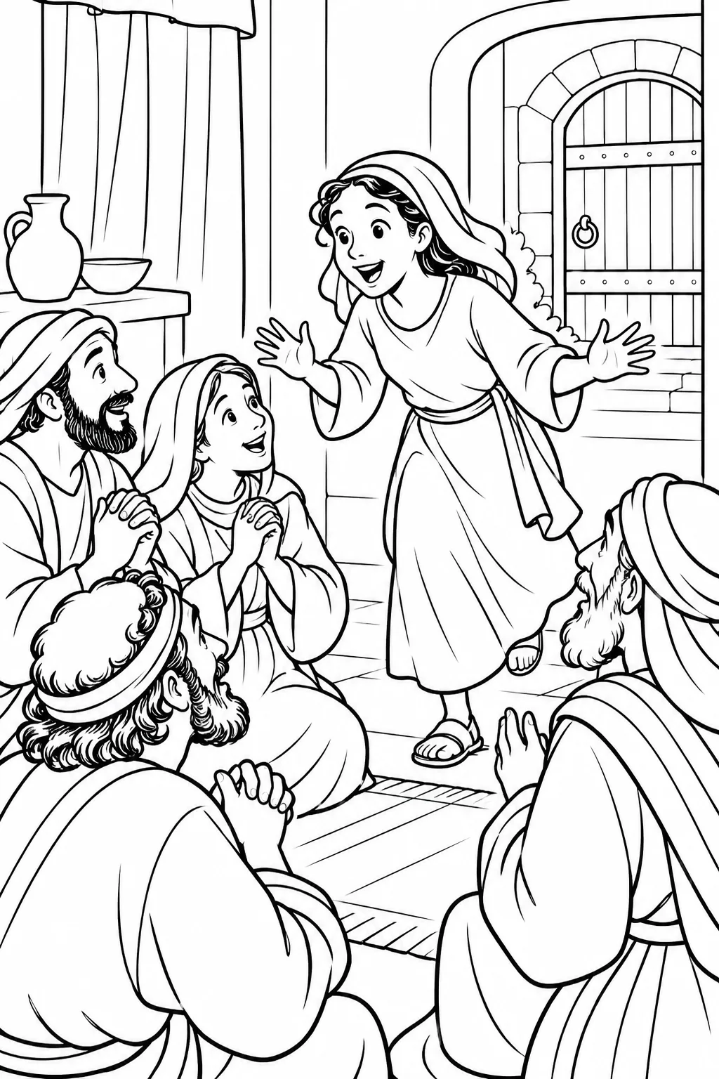 Rhoda Shares the News Bible coloring page