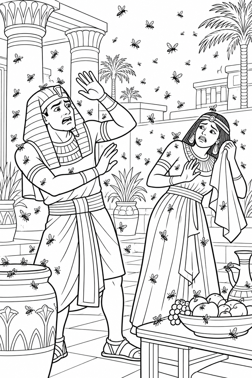 Swarms of Flies from The Ten Plagues of Egypt Bible coloring page