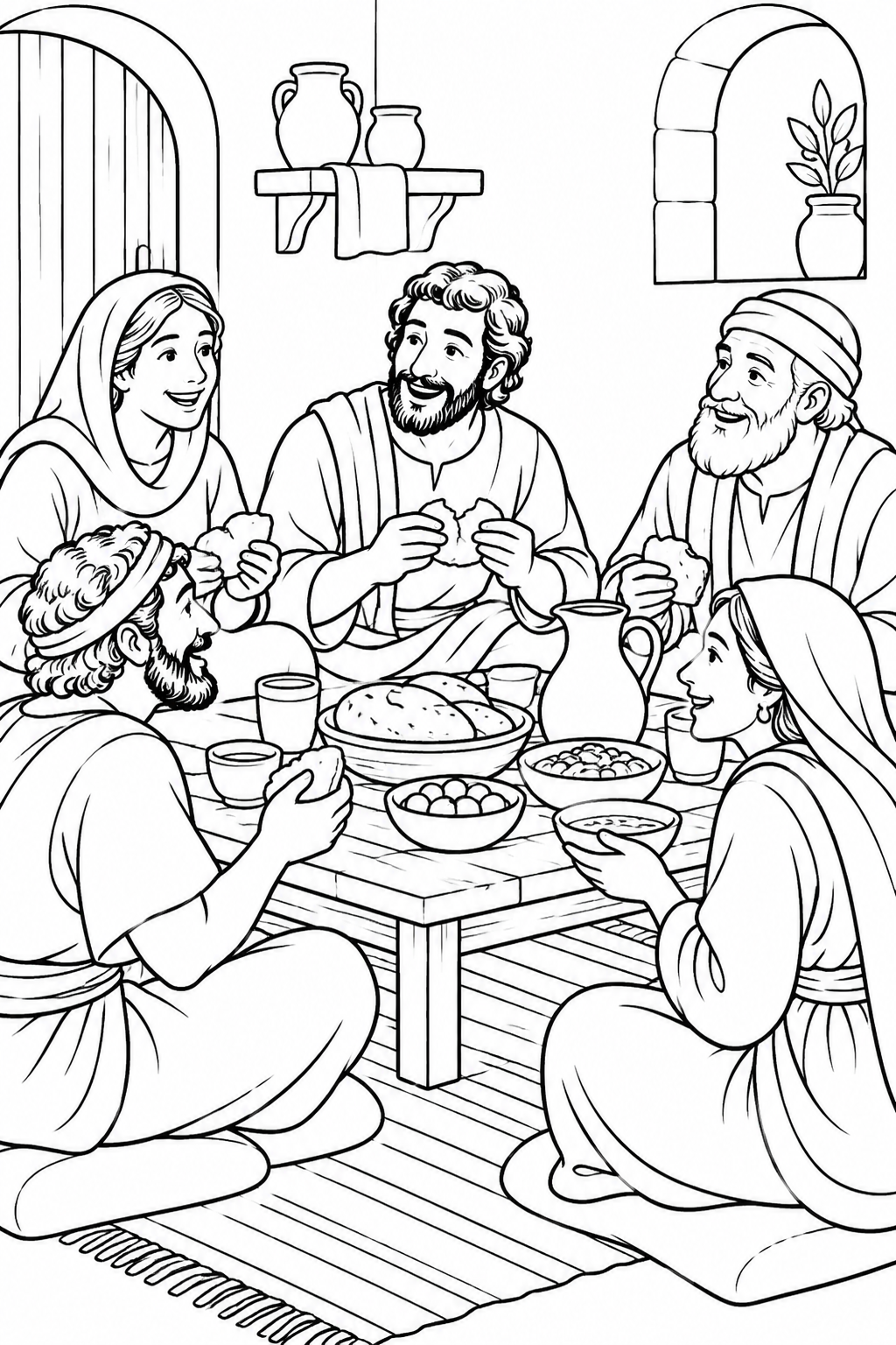 Believers Share a Meal from The Early Church Shares Together Bible coloring page