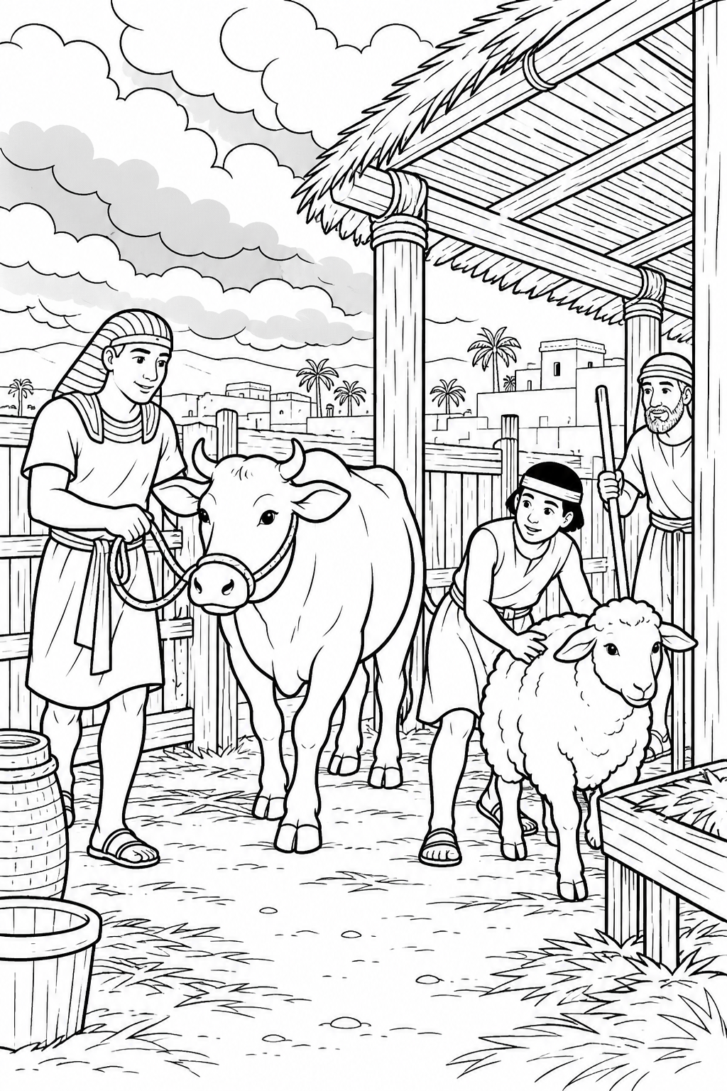 Shelter Before the Hail from The Ten Plagues of Egypt Bible coloring page
