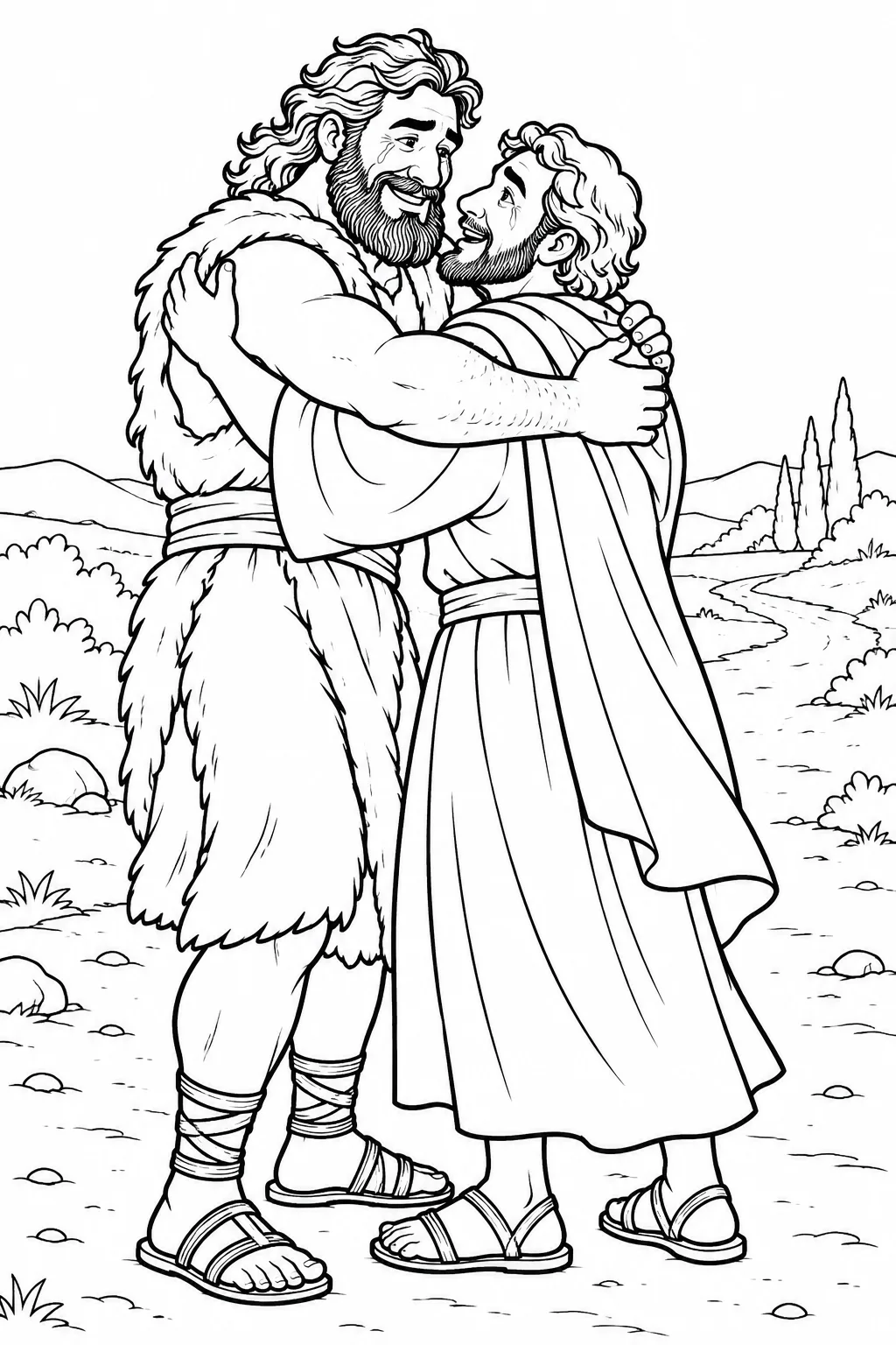 Esau Embraces Jacob Bible coloring page