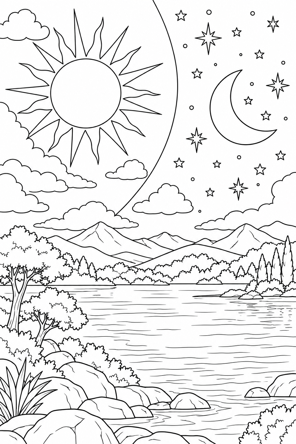 Sun, Moon, and Stars from Creation of the World Bible coloring page