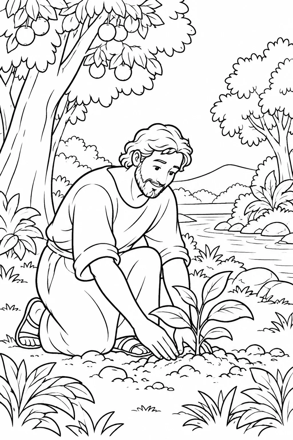 Adam Cares for the Garden Bible coloring page