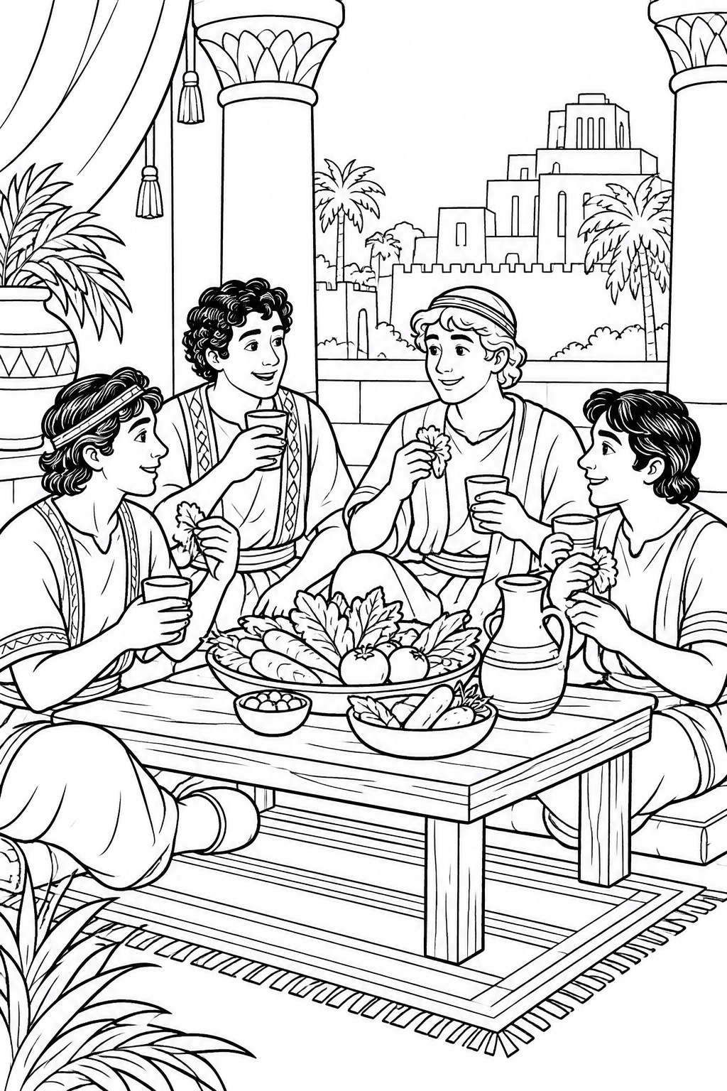 Vegetables and Water from Daniel and His Friends Choose Faithfulness Bible coloring page