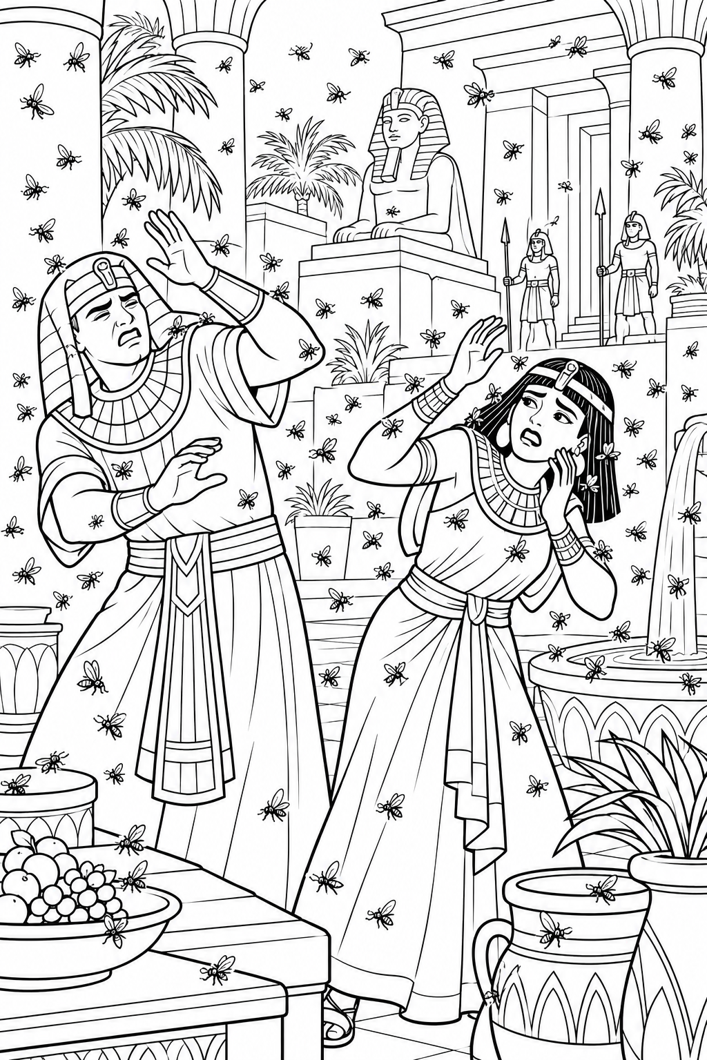 Swarms of Flies from The Ten Plagues of Egypt Bible coloring page