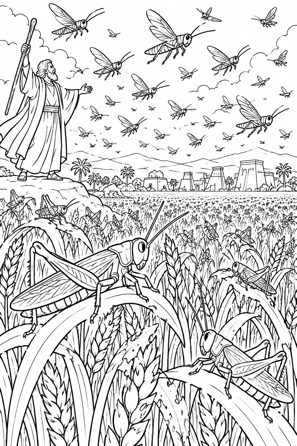 Locusts over the Fields Bible coloring page