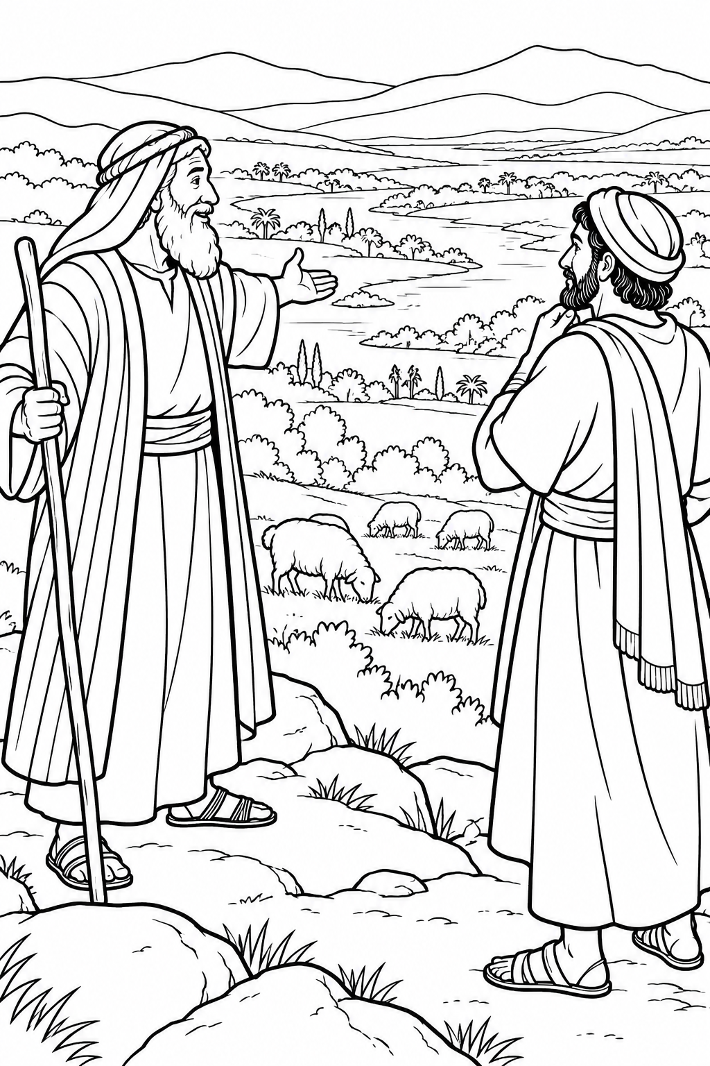 Abram Offers Lot a Choice from Abram and Lot Choose Different Lands Bible coloring page