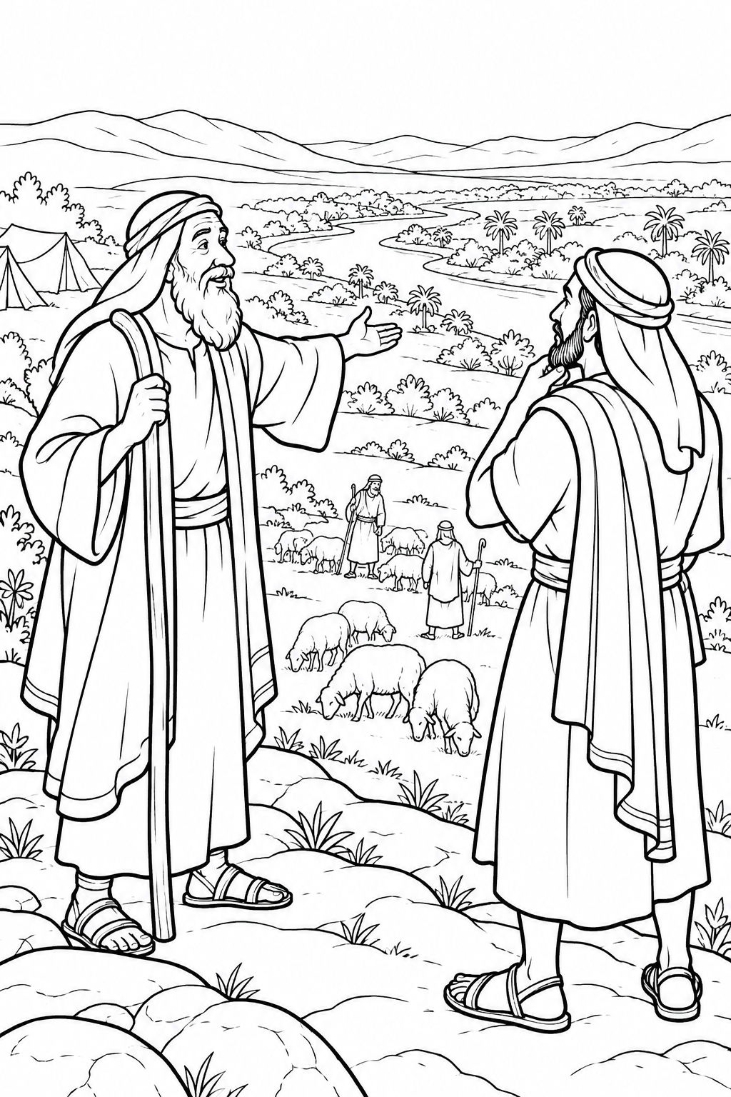 Abram Offers Lot a Choice from Abram and Lot Choose Different Lands Bible coloring page