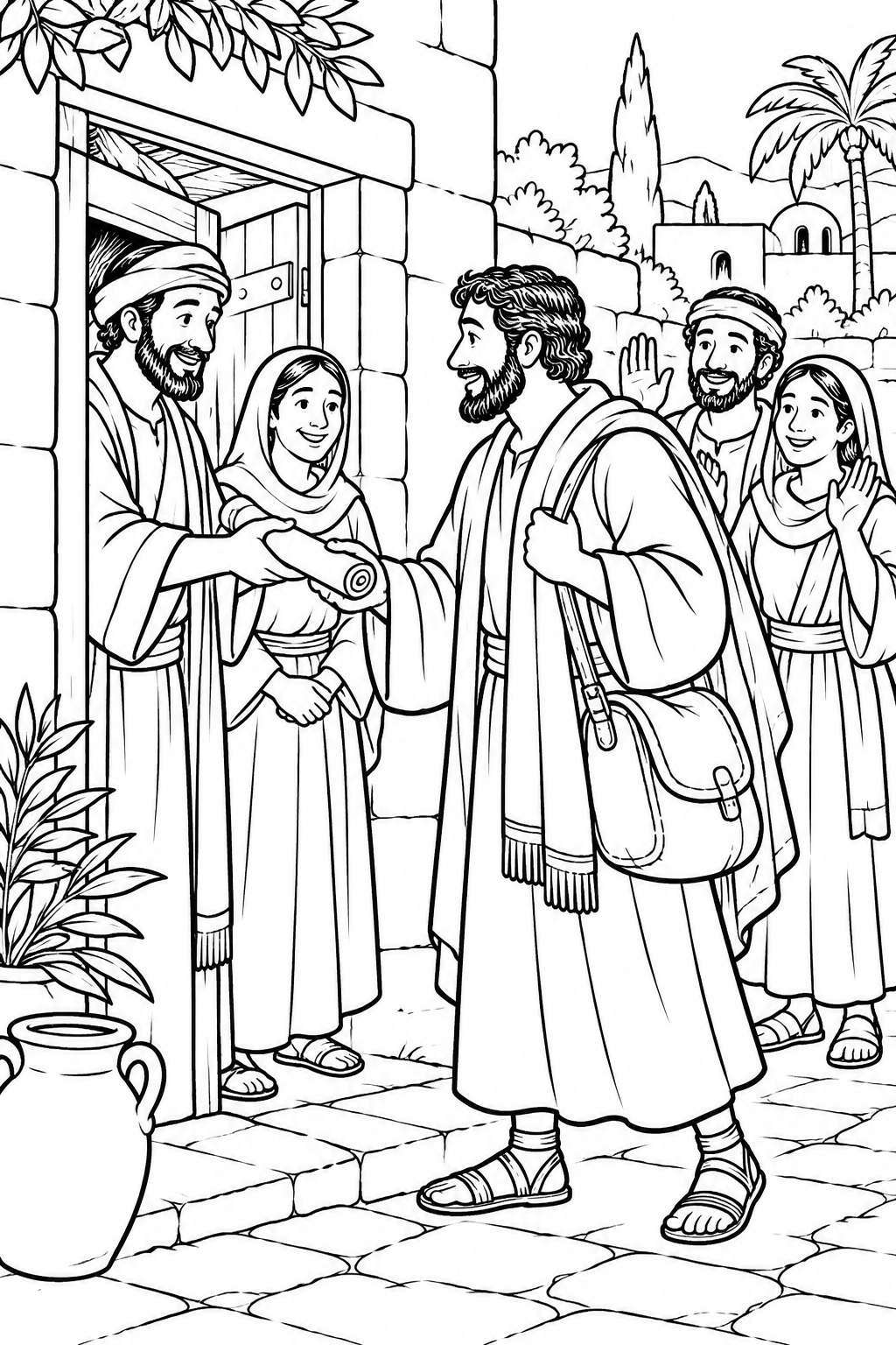Encouragement for Apollos from Priscilla and Aquila Help Apollos Bible coloring page