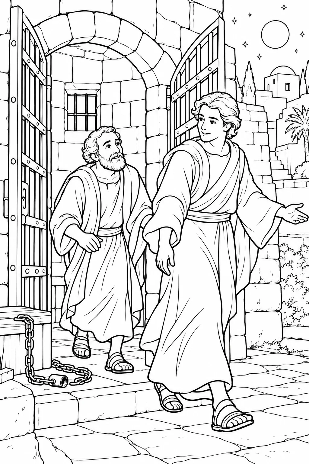 Peter Follows the Angel Bible coloring page