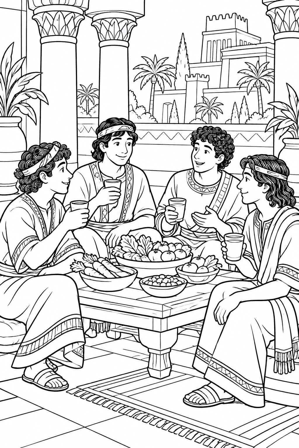 Vegetables and Water from Daniel and His Friends Choose Faithfulness Bible coloring page
