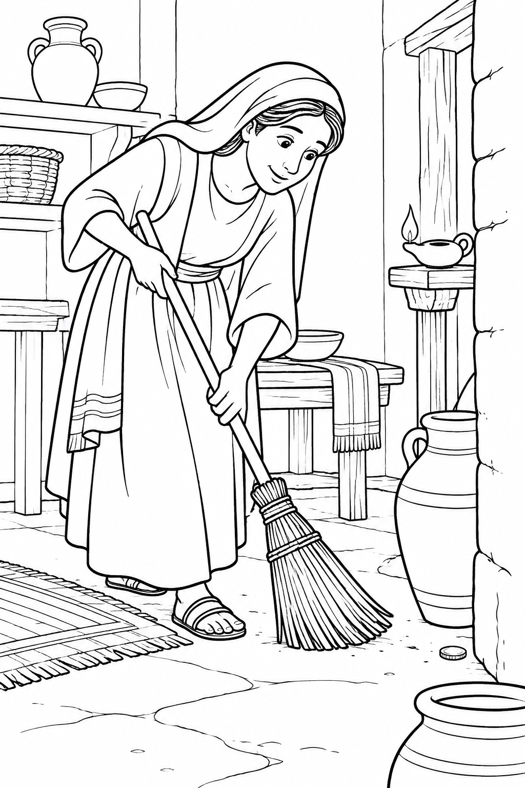Searching for the Coin from The Lost Coin Bible coloring page