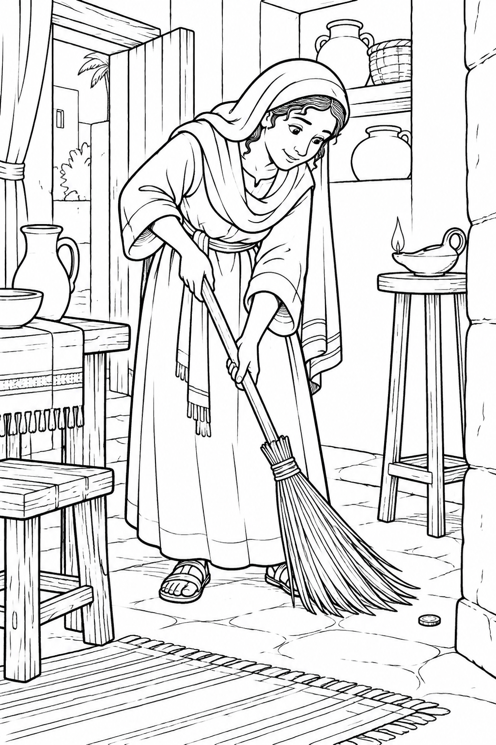 Searching for the Coin from The Lost Coin Bible coloring page