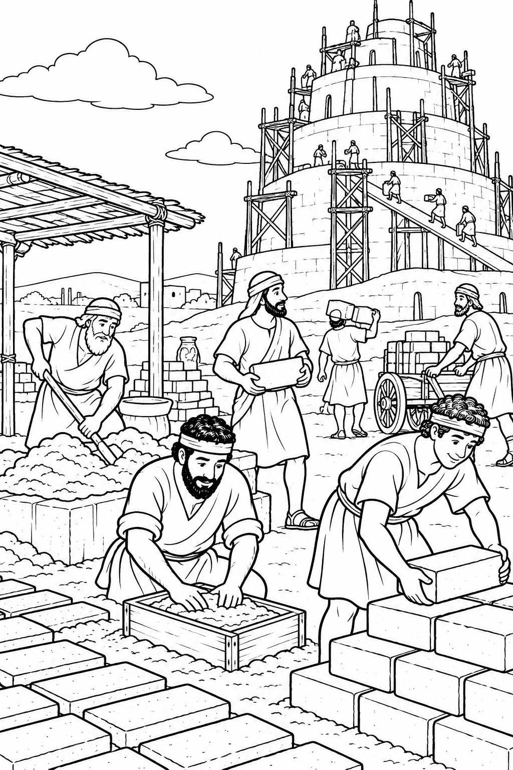 Builders Make Bricks at Babel from The Tower of Babel Bible coloring page