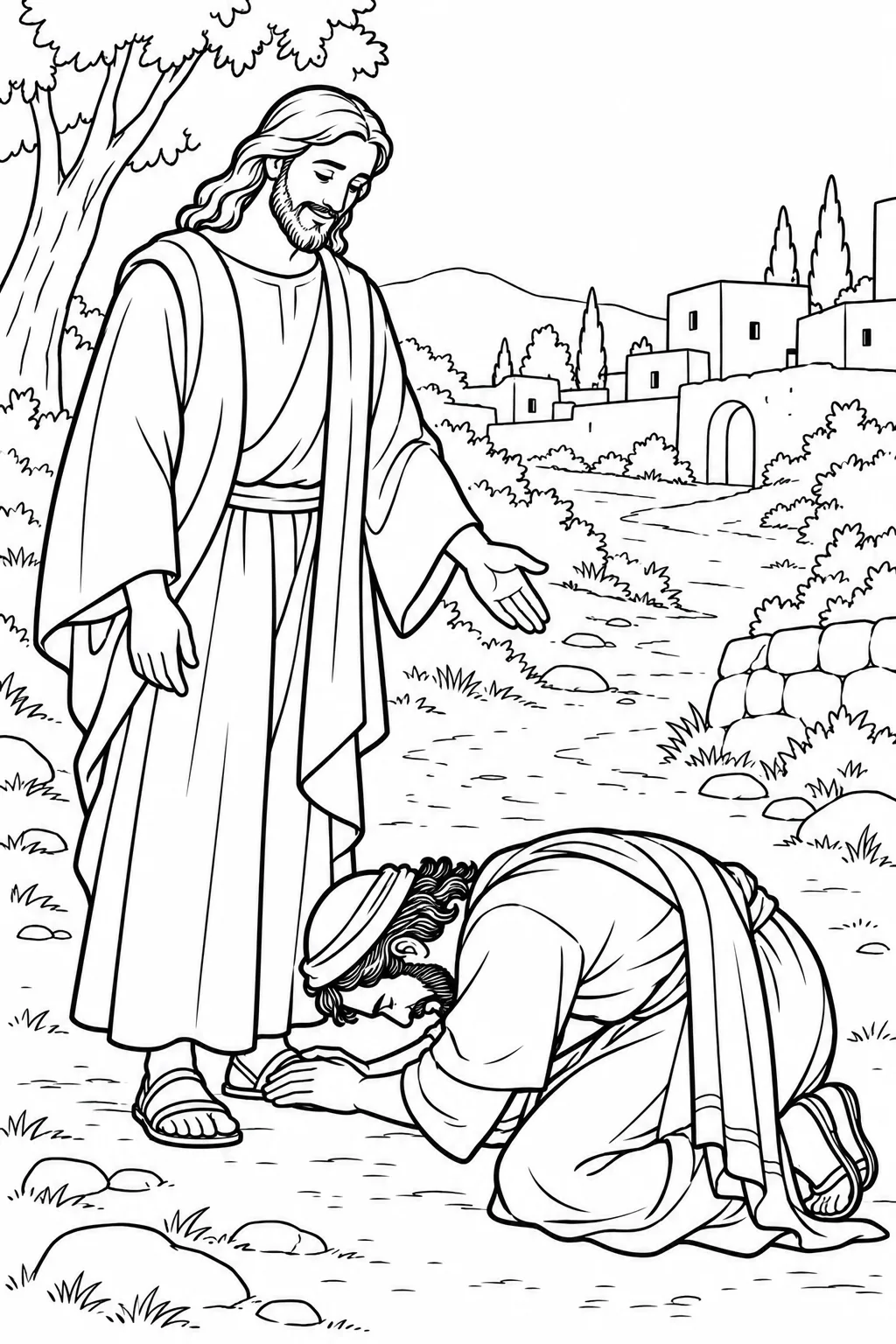 One Man Returns to Thank Jesus Bible coloring page