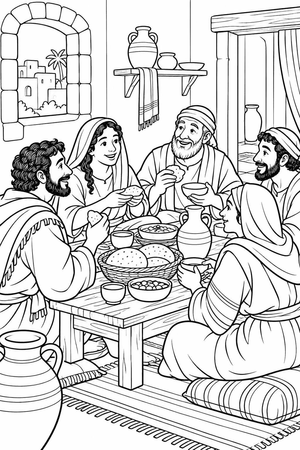 Believers Share a Meal from The Early Church Shares Together Bible coloring page