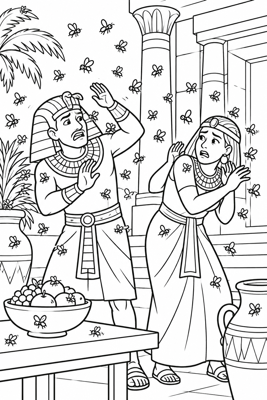 Swarms of Flies from The Ten Plagues of Egypt Bible coloring page