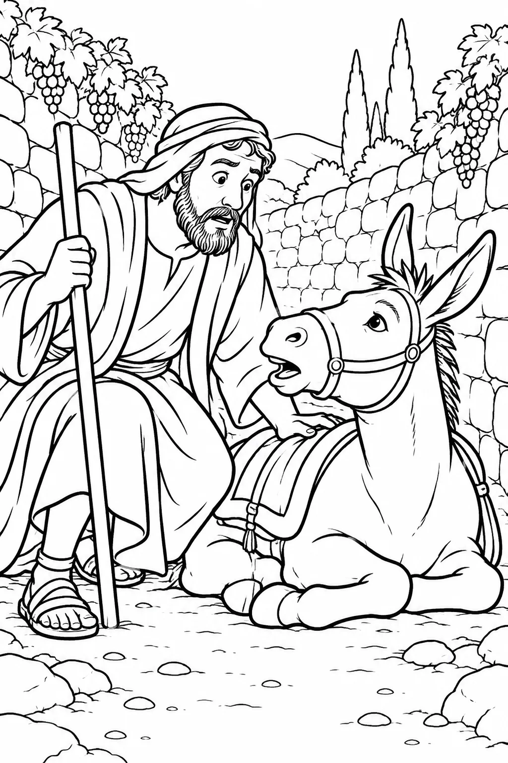 Balaam Listens to His Donkey Bible coloring page
