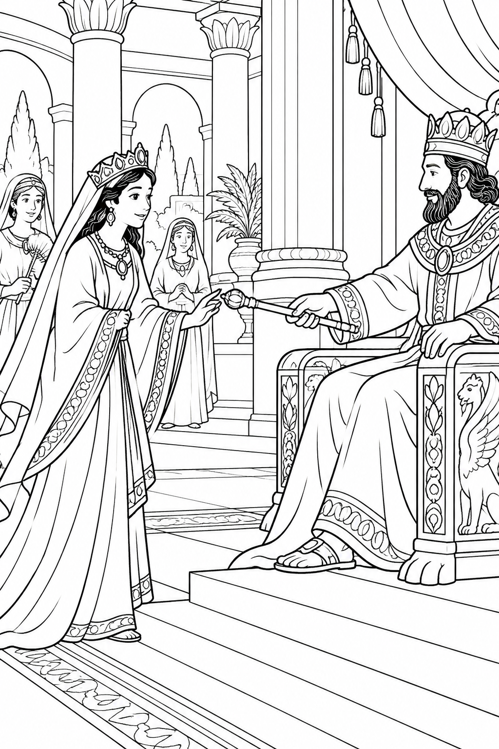 Esther Approaches the King from Queen Esther Bible coloring page