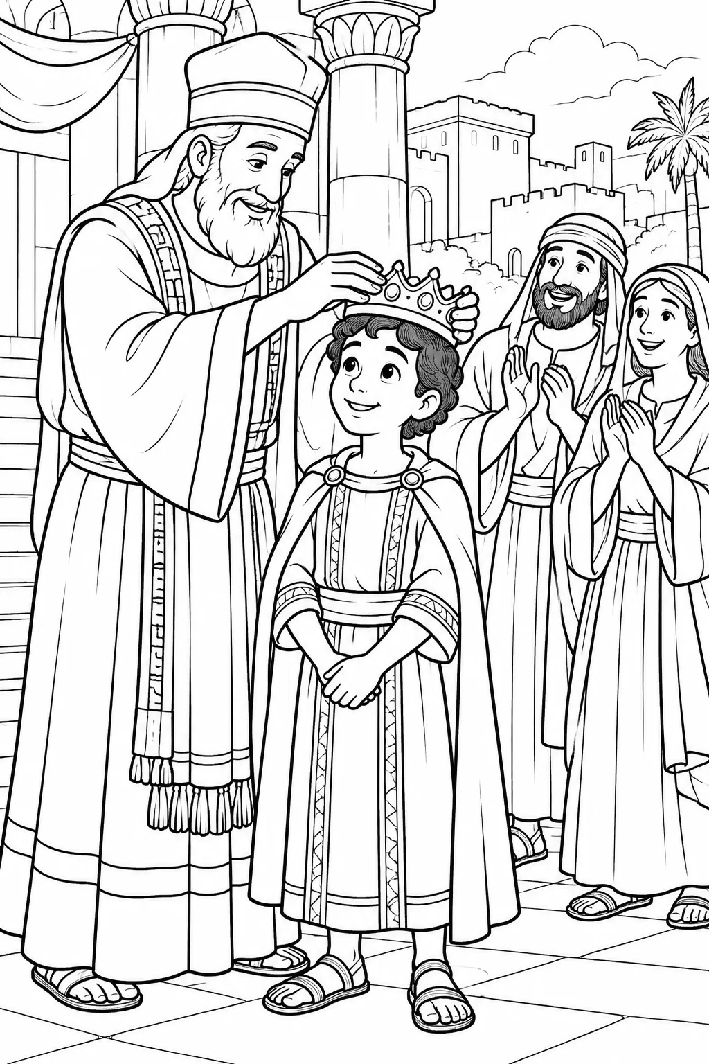 Joash Receives the Crown Bible coloring page