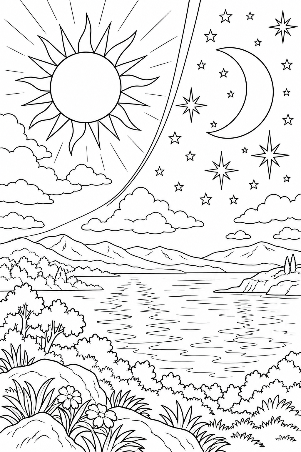 Sun, Moon, and Stars from Creation of the World Bible coloring page