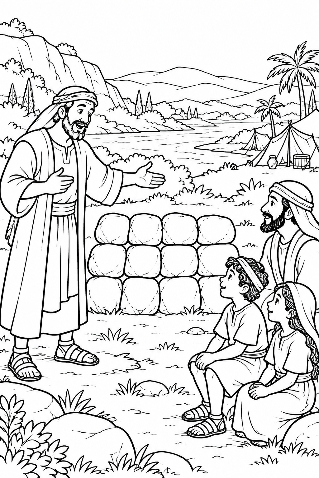 Twelve Memorial Stones from Crossing the Jordan Bible coloring page