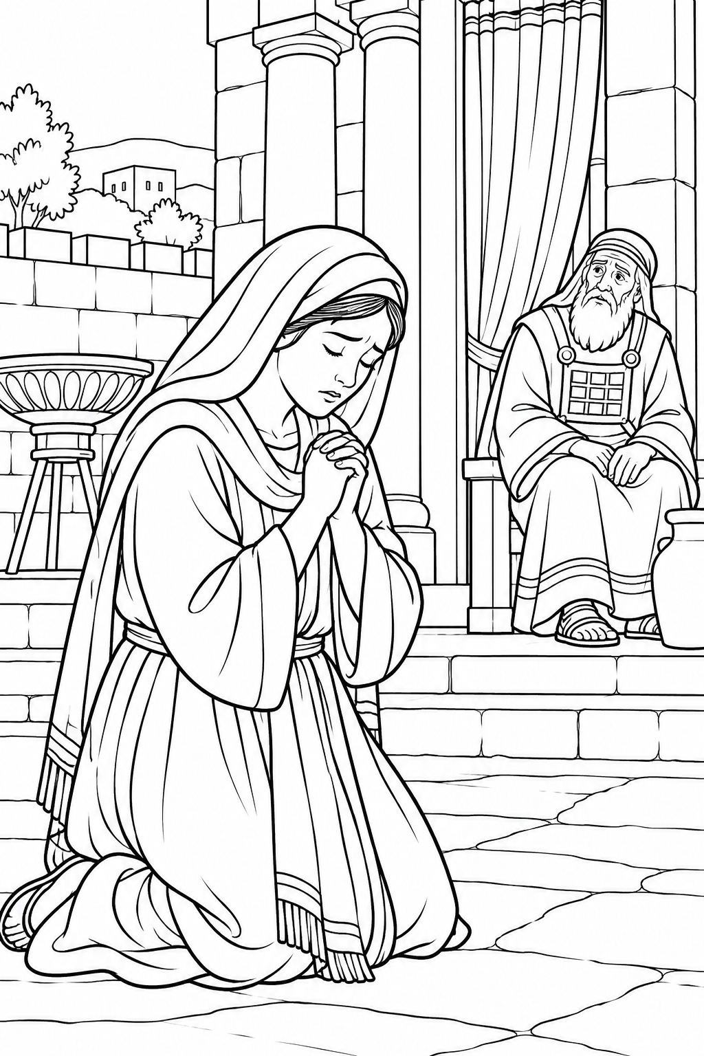Hannah Prays at Shiloh from Hannah Prays for a Child Bible coloring page