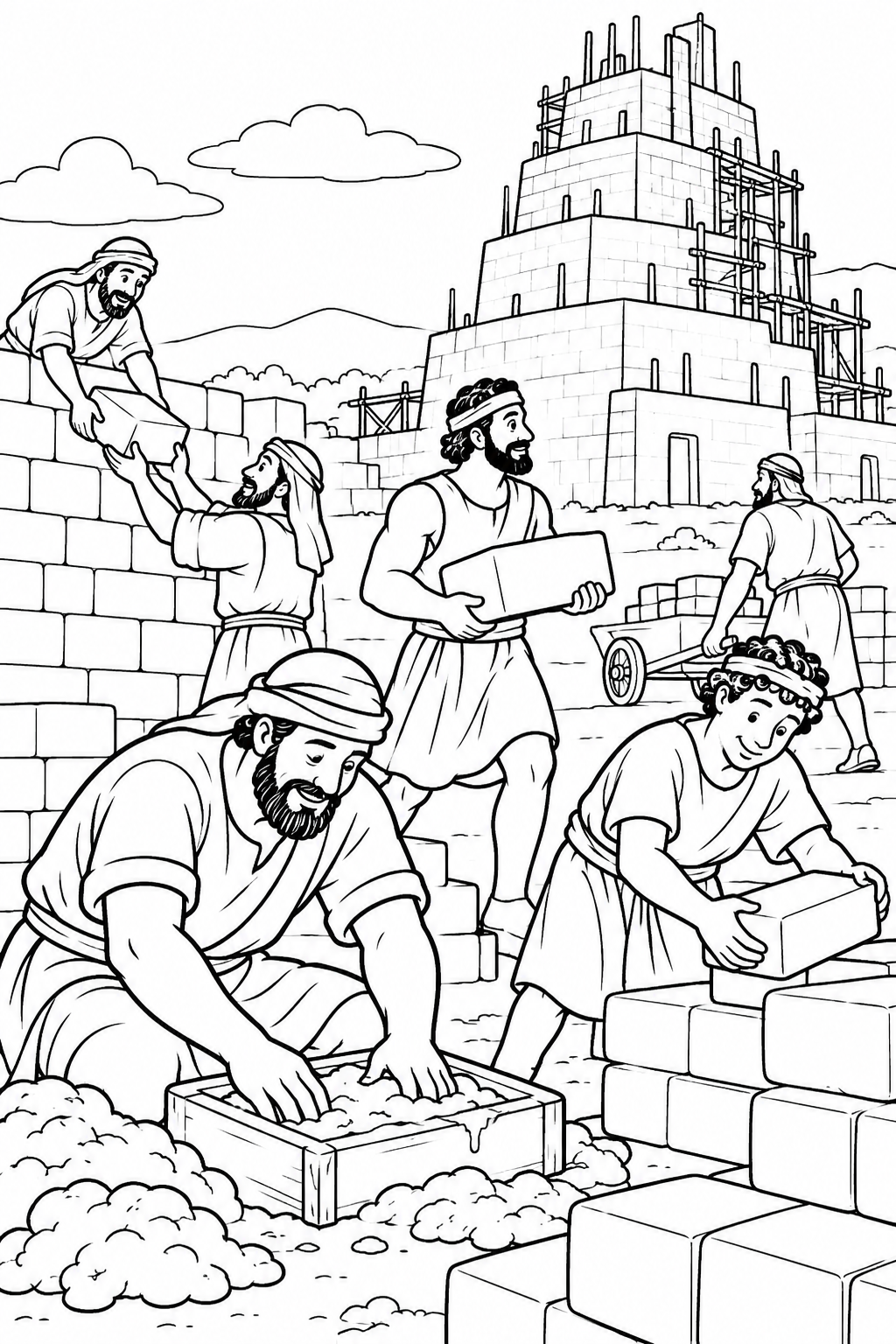Builders Make Bricks at Babel from The Tower of Babel Bible coloring page
