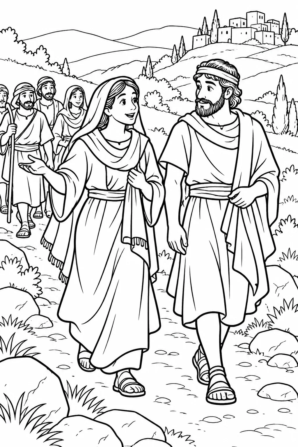 Deborah Goes with Barak Bible coloring page