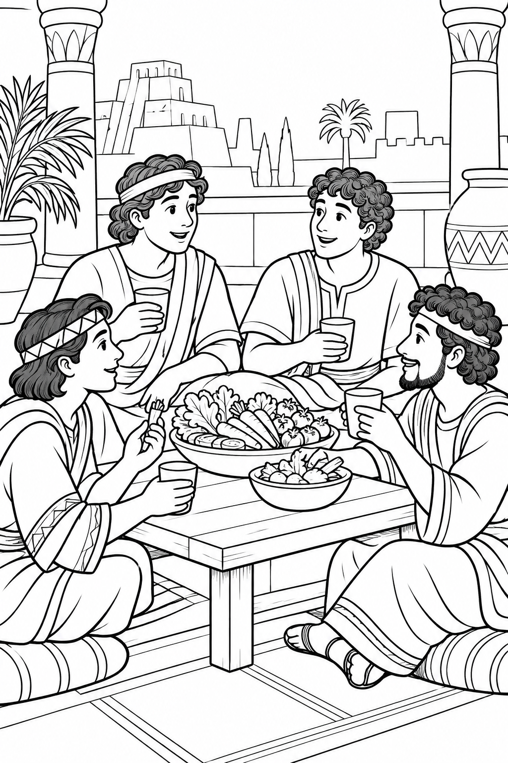 Vegetables and Water from Daniel and His Friends Choose Faithfulness Bible coloring page