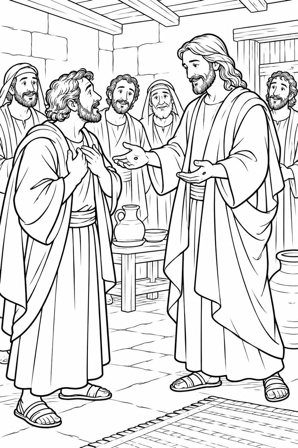 Jesus Welcomes Thomas from Thomas Meets the Risen Jesus Bible coloring page