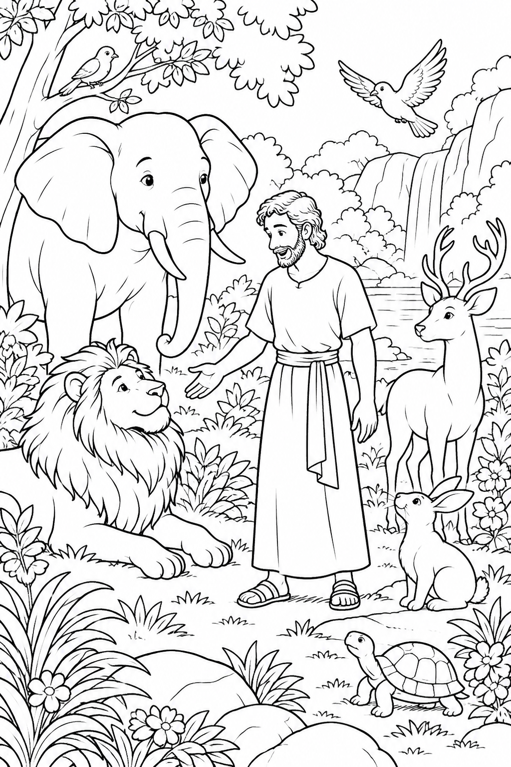 Adam Names the Animals from Adam and Eve in the Garden Bible coloring page