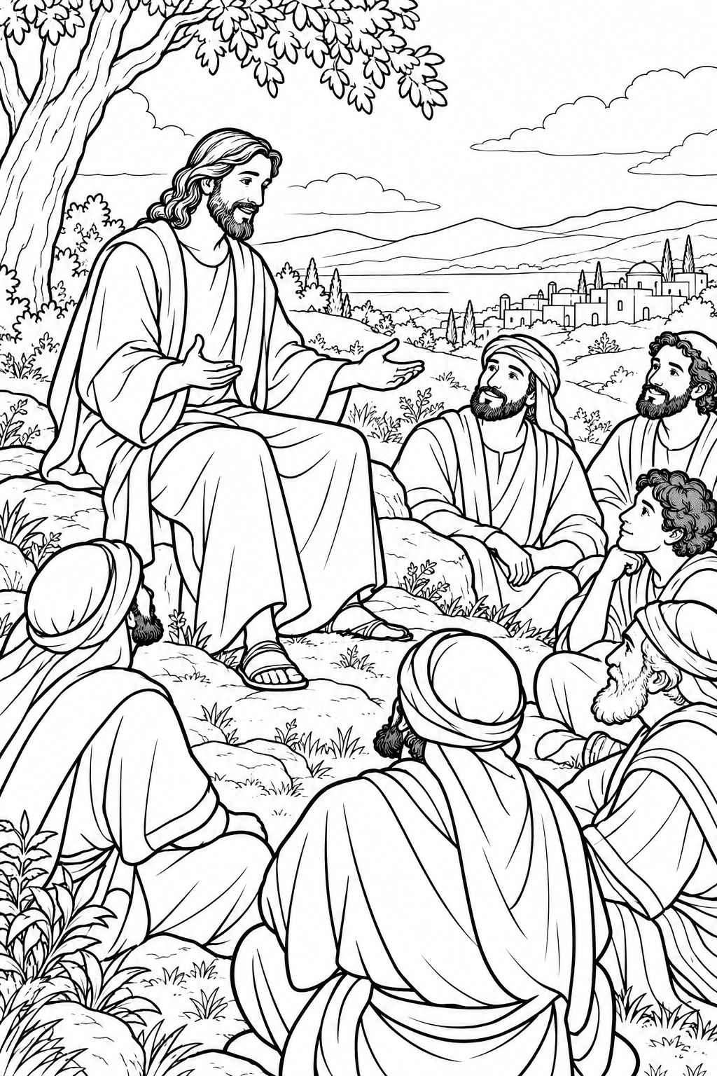 Jesus Teaches About Prayer from Jesus Teaches the Lord’s Prayer Bible coloring page