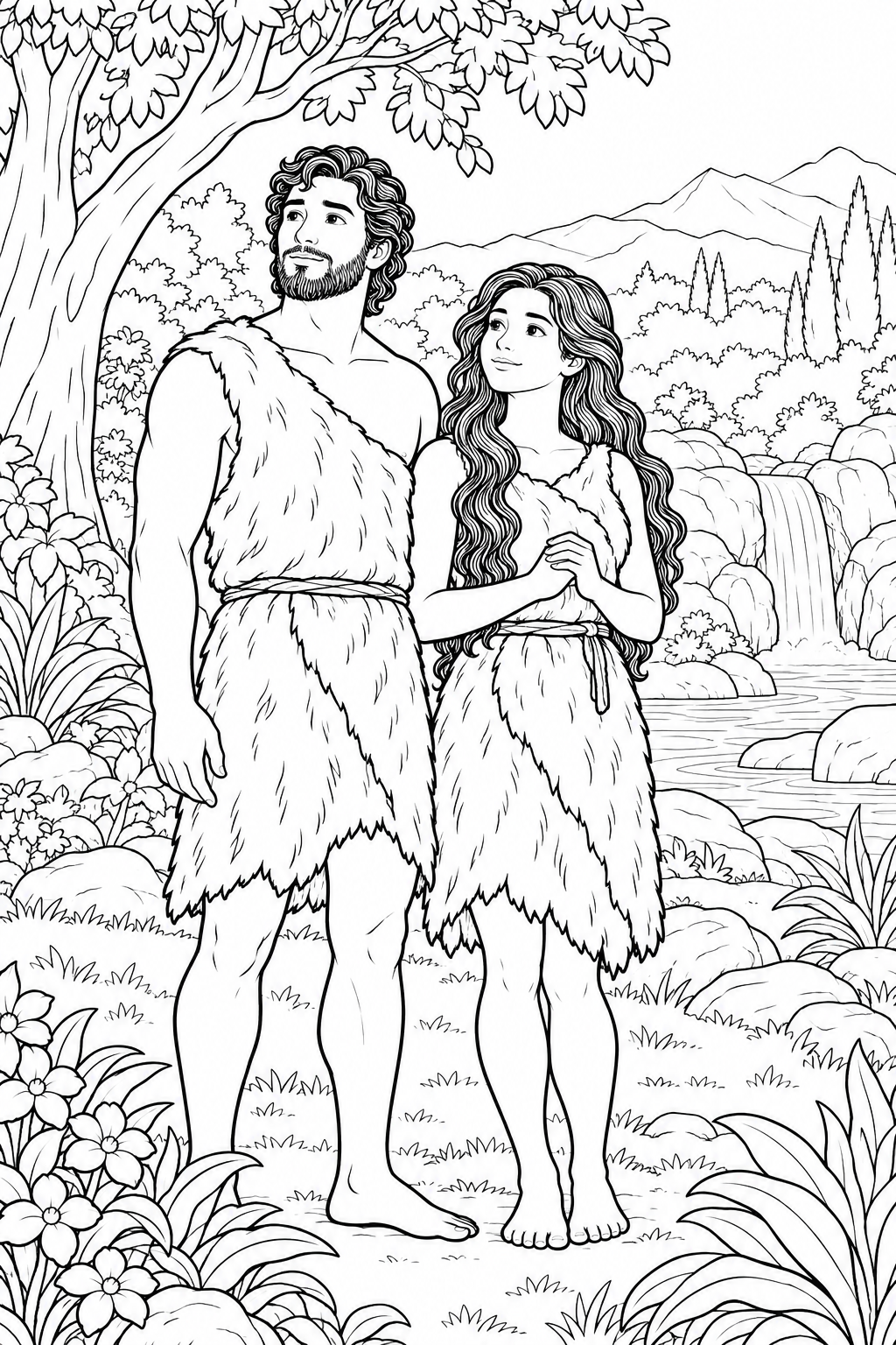 Garments for Adam and Eve from Adam and Eve in the Garden Bible coloring page