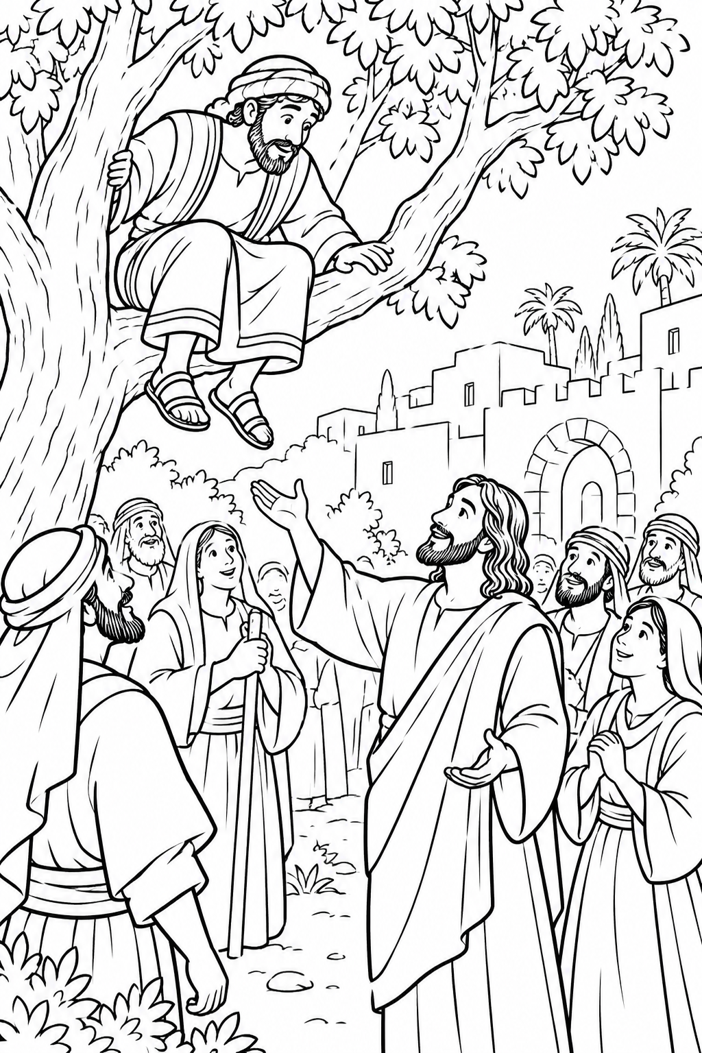 Jesus Calls Zacchaeus Down from Zacchaeus Meets Jesus Bible coloring page