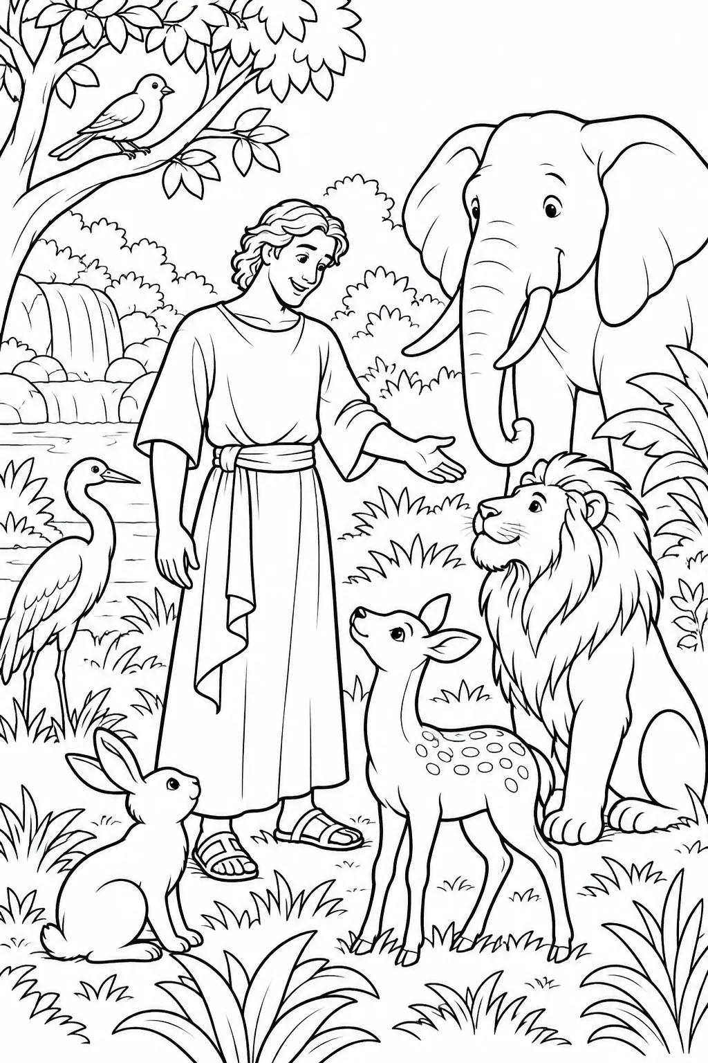 Adam Names the Animals Bible coloring page