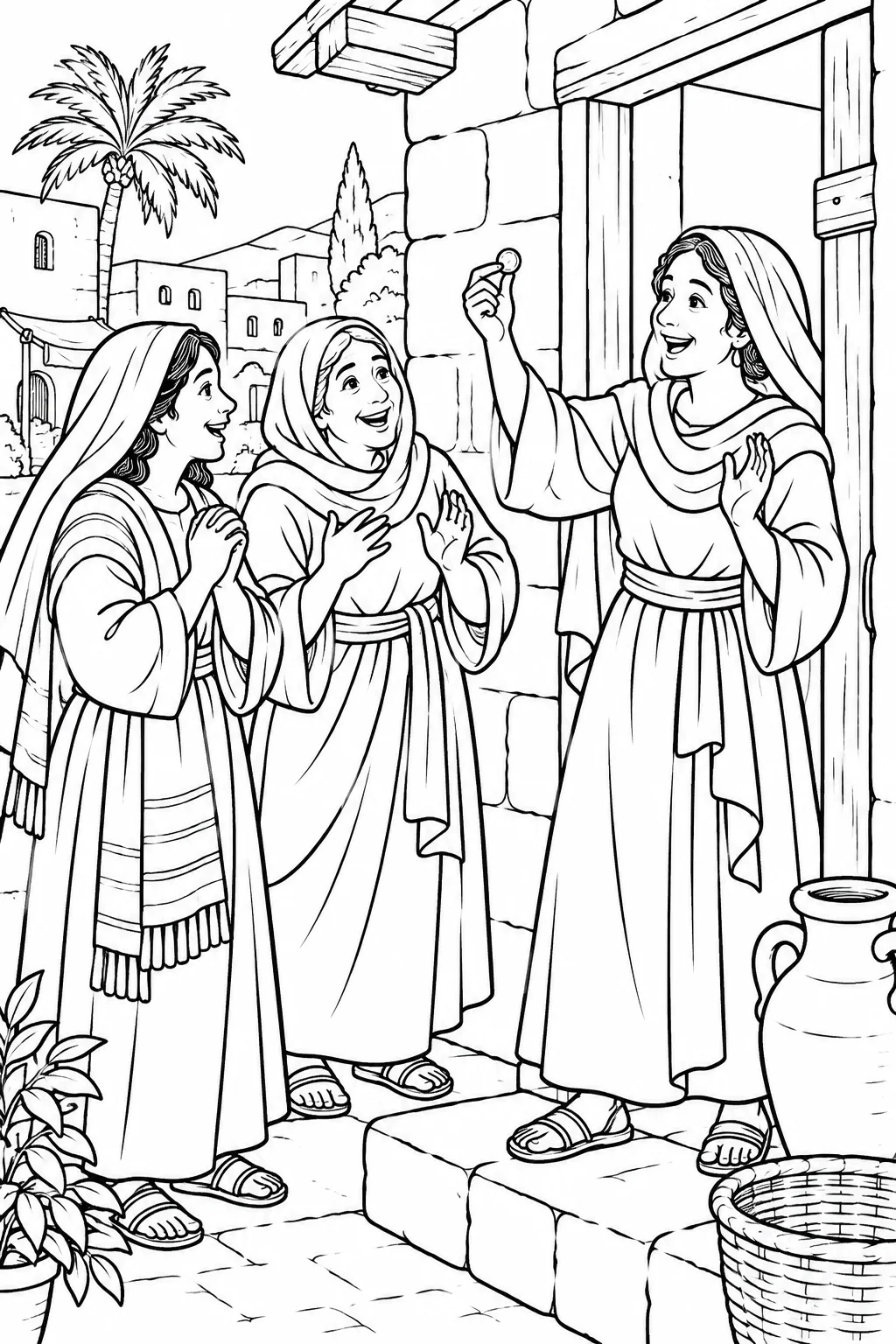 Rejoicing over the Found Coin Bible coloring page