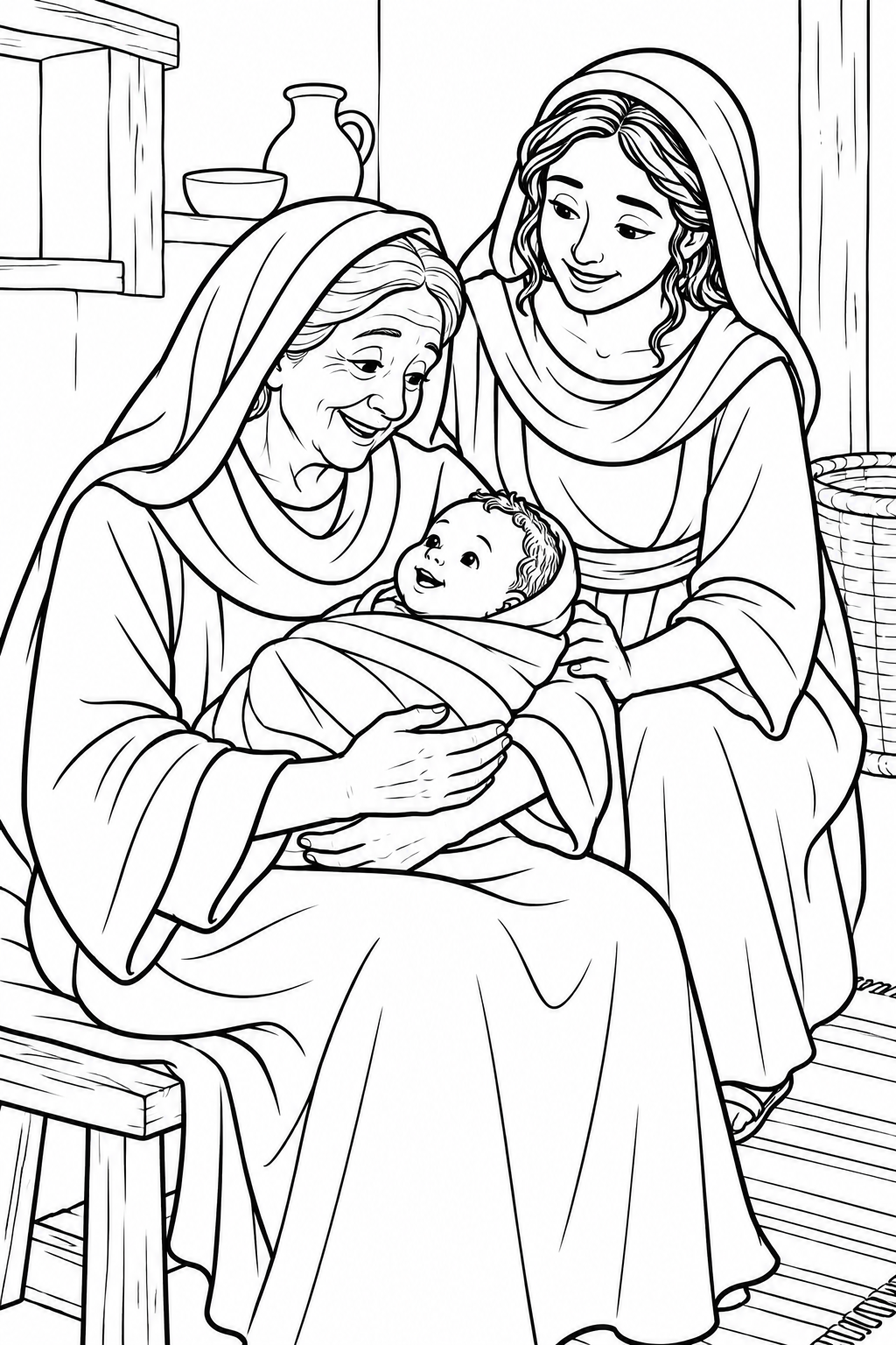 Naomi Cares for Obed from Ruth, Boaz, and Baby Obed Bible coloring page