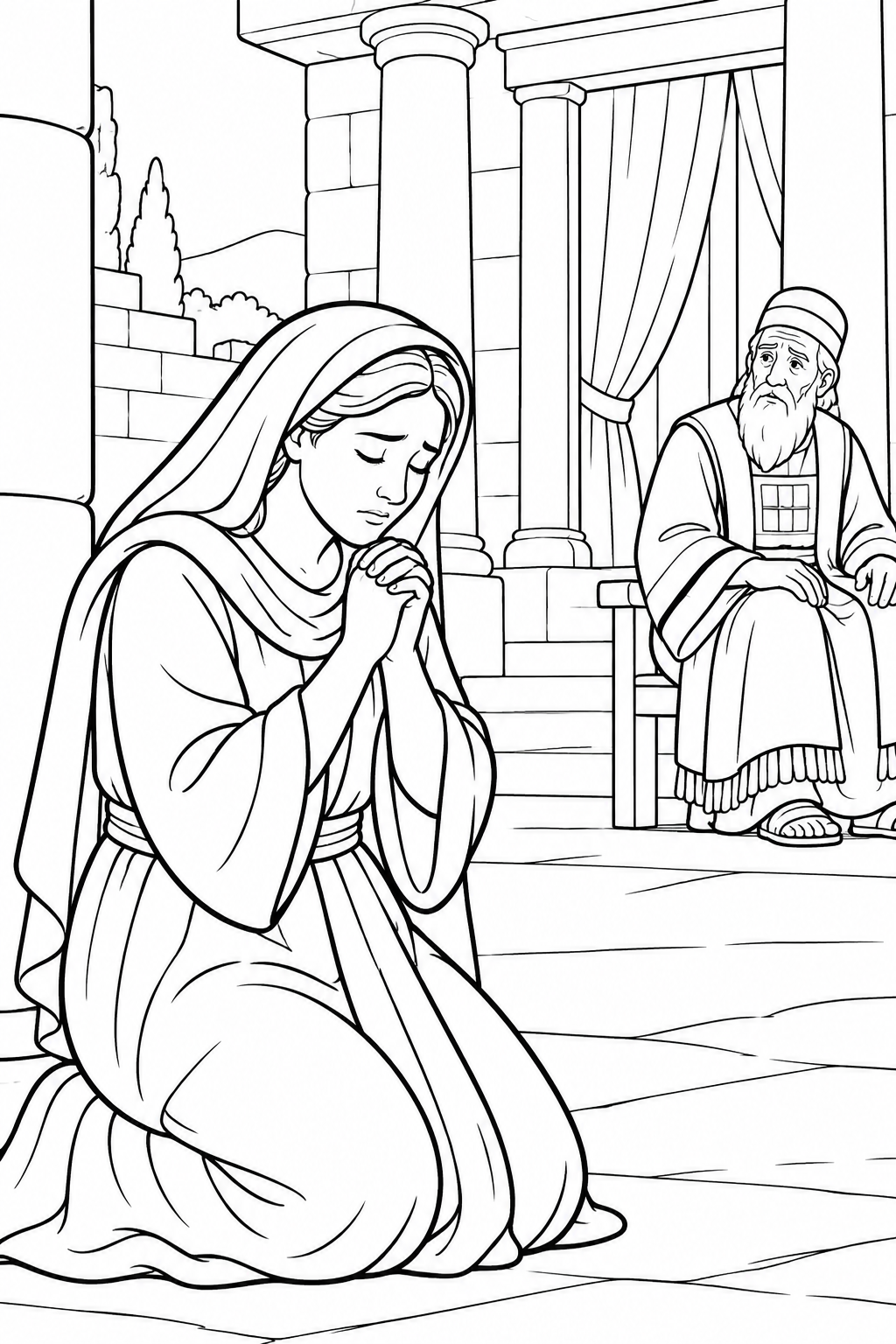 Hannah Prays at Shiloh from Hannah Prays for a Child Bible coloring page