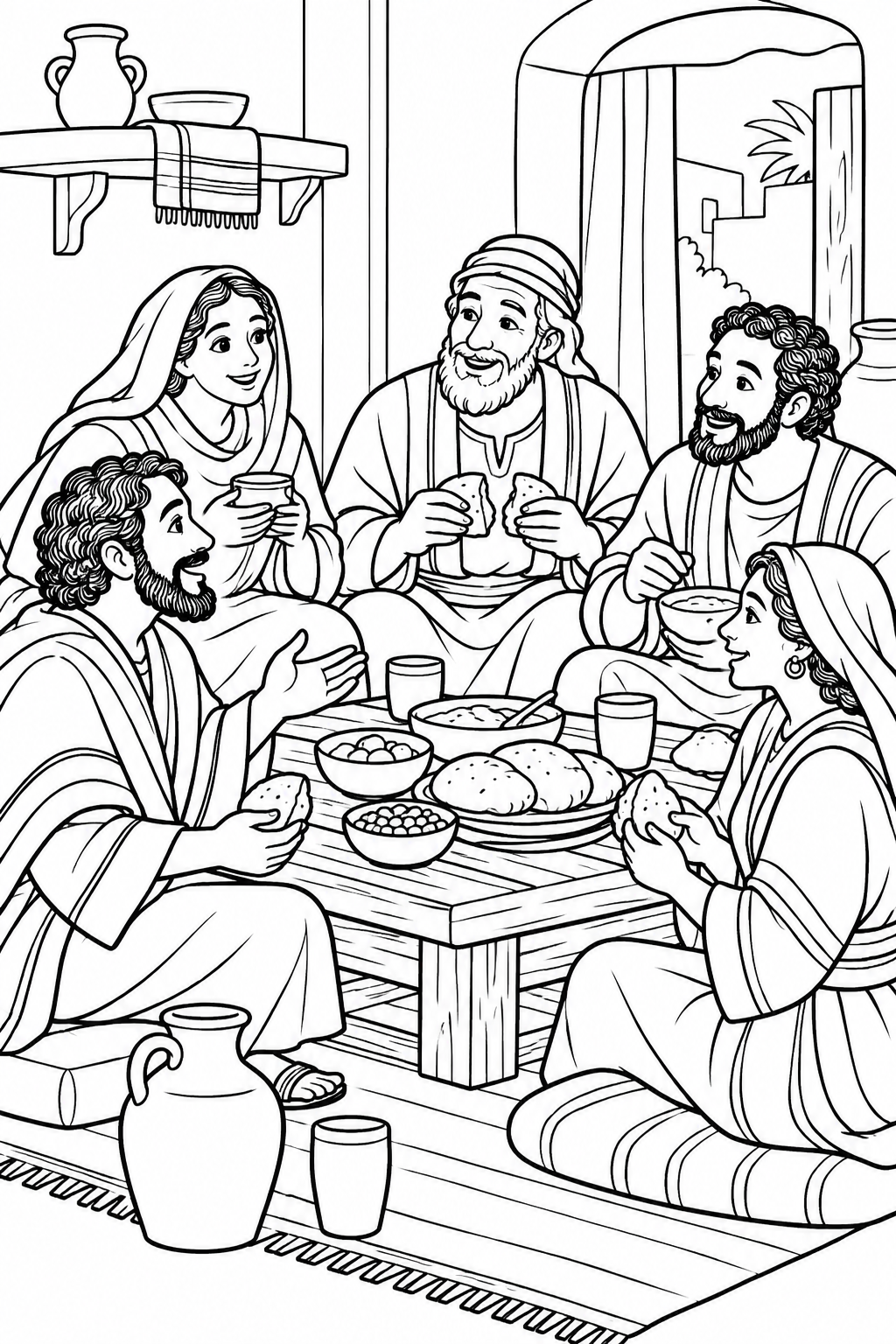 Believers Share a Meal from The Early Church Shares Together Bible coloring page