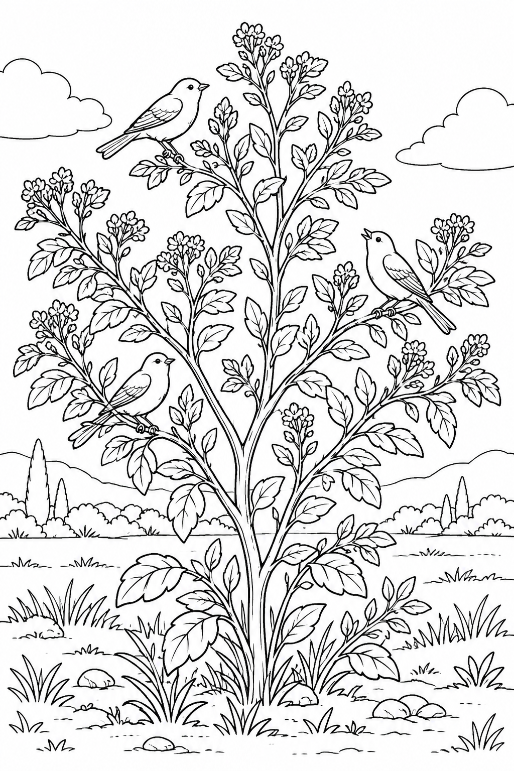 Birds Rest in the Branches from The Parable of the Mustard Seed Bible coloring page