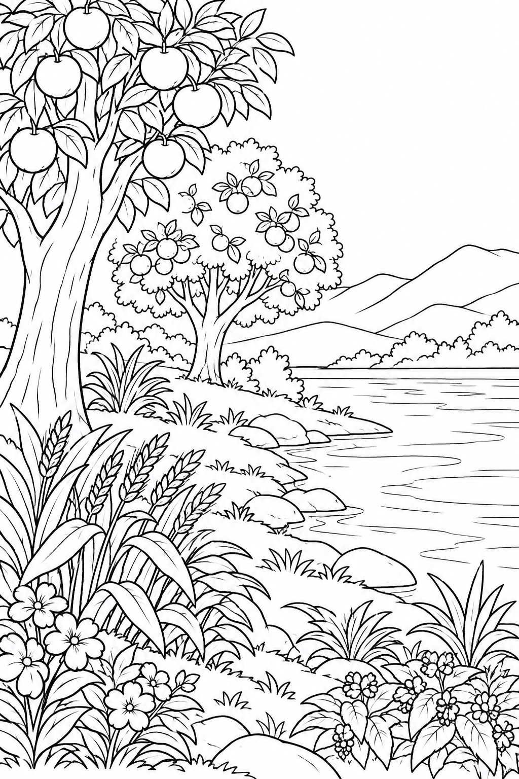 Plants and Fruit Trees from Creation of the World Bible coloring page