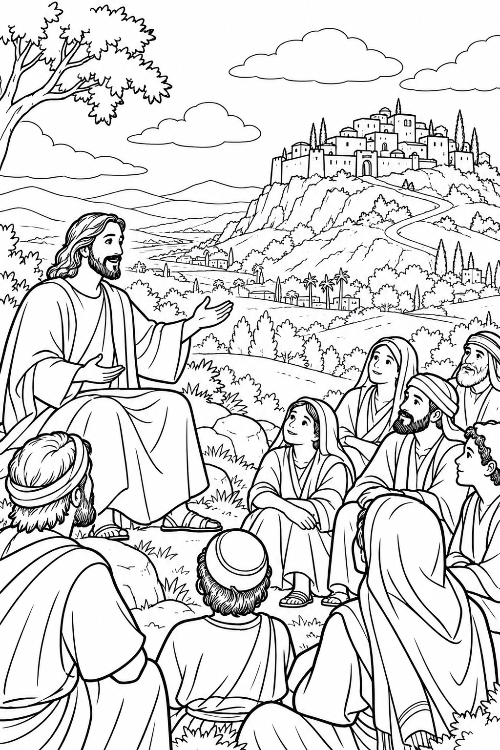 A City on a Hill from The Sermon on the Mount Bible coloring page