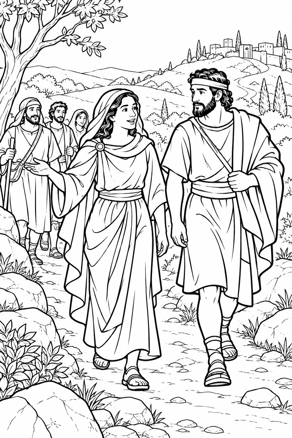 Deborah Goes with Barak from Deborah Leads Israel Bible coloring page