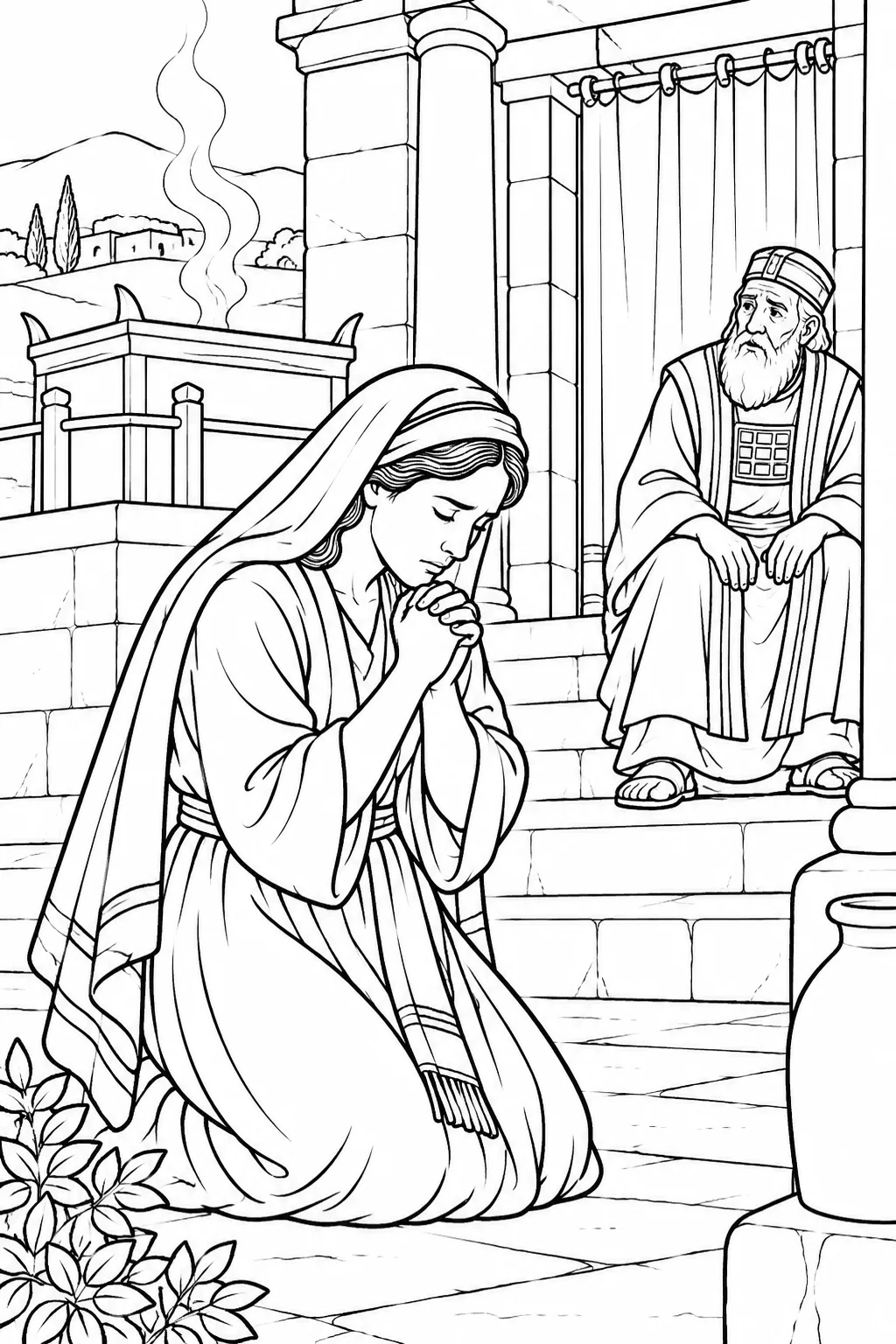 Hannah Prays at Shiloh Bible coloring page