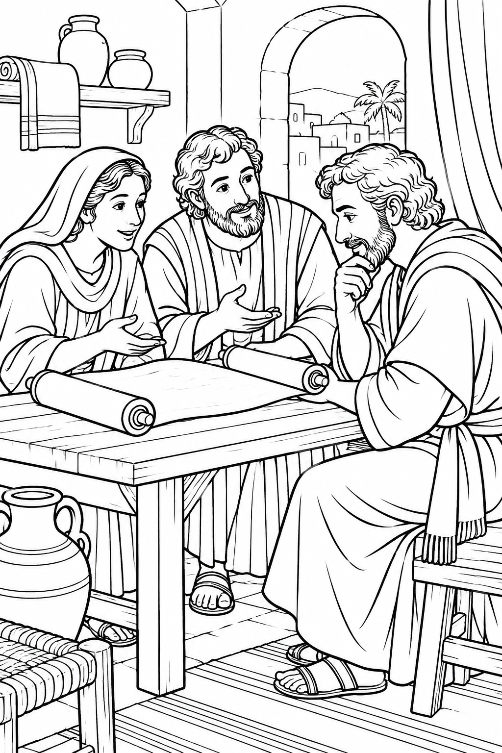 Learning Together with Apollos from Priscilla and Aquila Help Apollos Bible coloring page