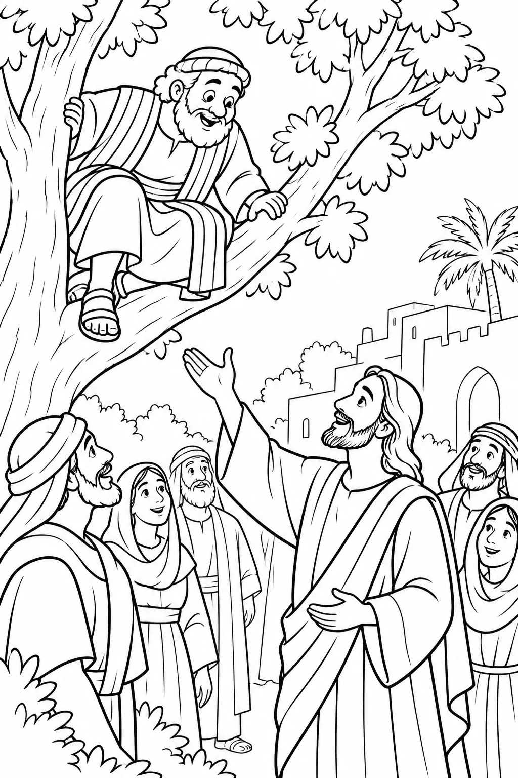 Jesus Calls Zacchaeus Down Bible coloring page