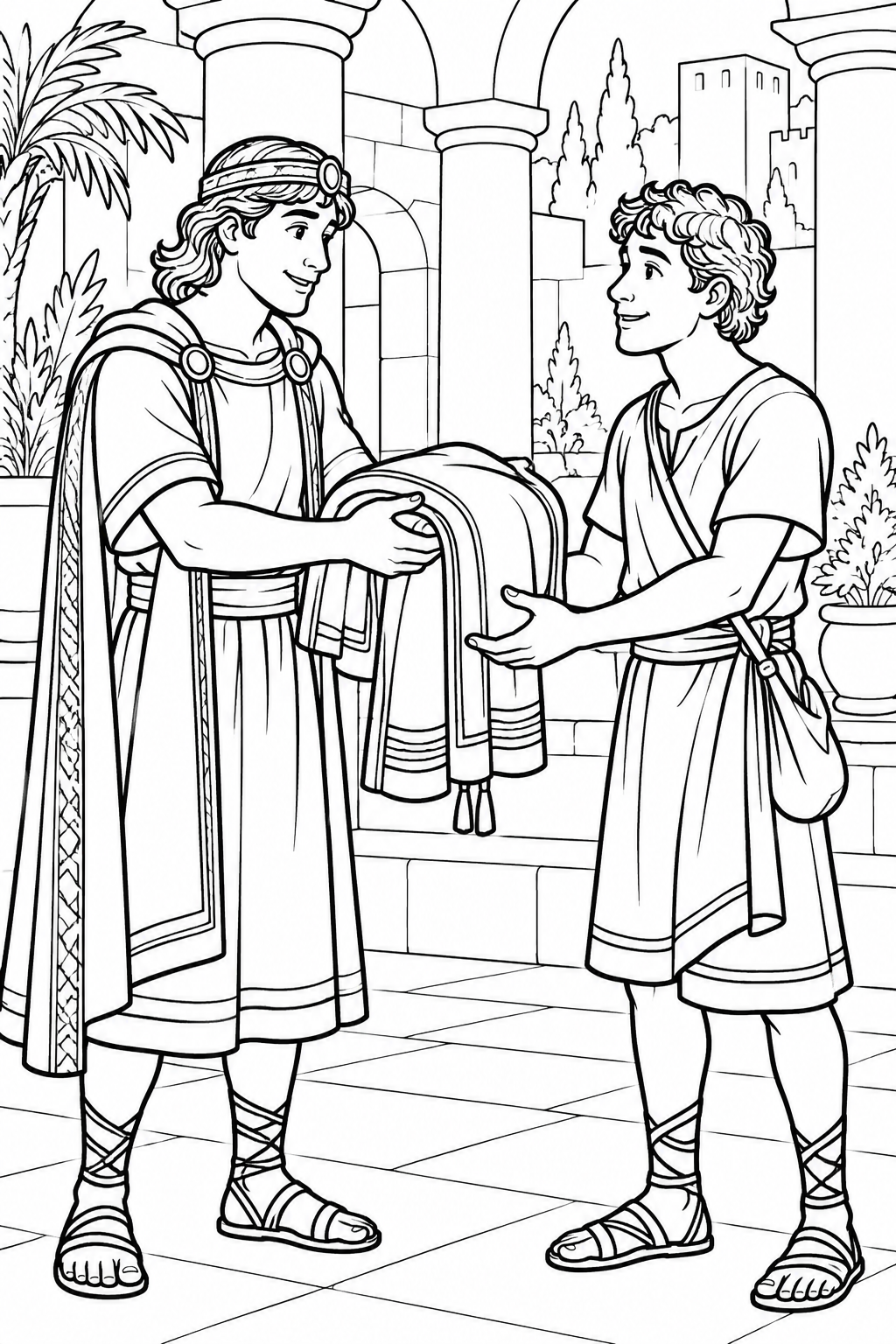 Jonathan Gives David His Robe from David and Jonathan Bible coloring page
